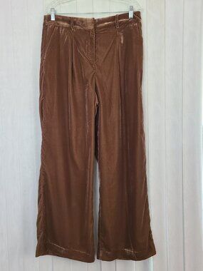Loft Factory 10 Brown Velvet Front Pleat High Rise Wide Leg Festive Trouser Pant
